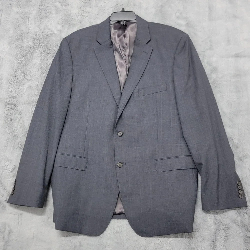 Lauren Ralph Lauren Suit Jacket Mens 48R Gray Check Wool Slim Fit 2 Button Notch